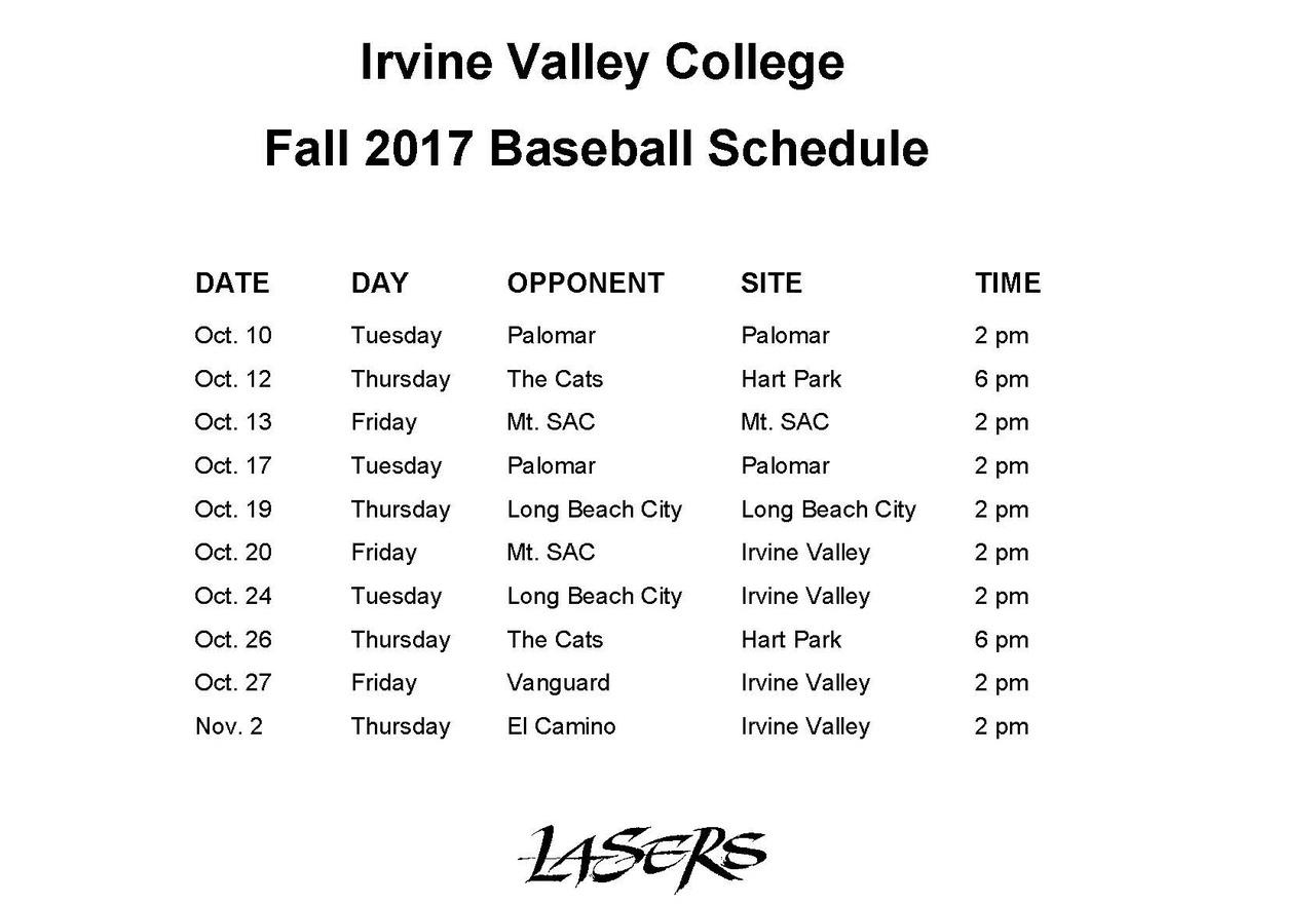 Irvine Valley baseball non-traditional fall schedule released